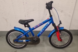 Monark, 16", singlespeed, blue and red, shocks,