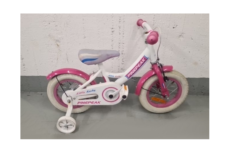 PinePeak, 12", singlespeed, pink and white, training wheels